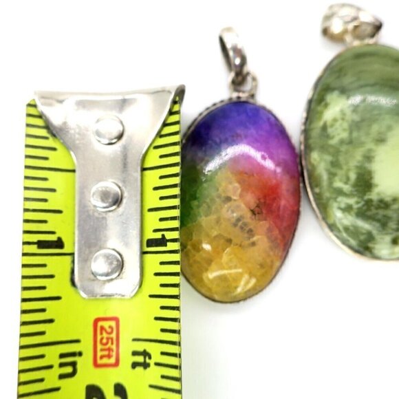 Lot of 3 Stone Pendants Green Larsonite, Unakite & Rainbow Solar Quartz (READ) - Picture 3 of 4